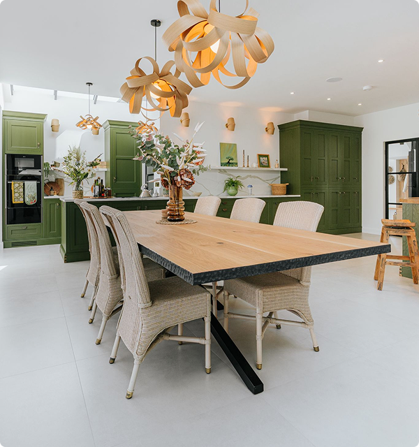 A kitchen with a luxury crafted table